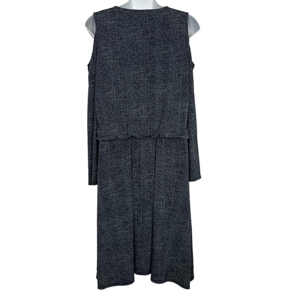 LONDON TIMES Gray Cold Shoulder Blouson Stretch Knit Knee Length Dress sz 10 - Picture 11 of 16